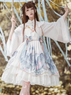 Style chinois Lolita OP Robe Blanc Polyester Manches Longues Glands Traditionnel Chinois Lolita One Piece Robes
