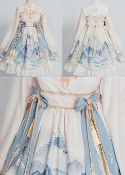 Style chinois Lolita OP Robe Blanc Polyester Manches Longues Glands Traditionnel Chinois Lolita One Piece Robes