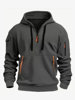 Sweat À Capuche En Polyester Zipper À Manches Longues Poches Hommes