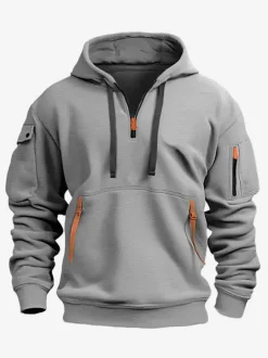Sweat À Capuche En Polyester Zipper À Manches Longues Poches Hommes