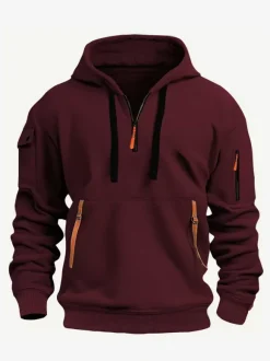 Sweat À Capuche En Polyester Zipper À Manches Longues Poches Hommes