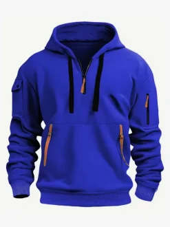 Sweat À Capuche En Polyester Zipper À Manches Longues Poches Hommes