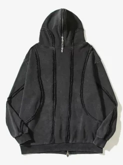 Sweat À Capuche En Polyester Manches Longues Glissière Éclaire Décontracté Homme