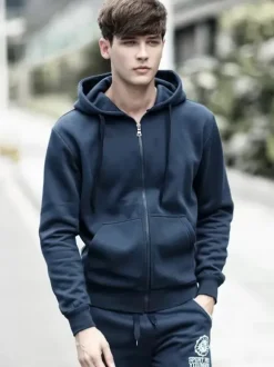 Sweat À Capuche Zipper En Polyester À Manches Longues Poches Décontracté Homme