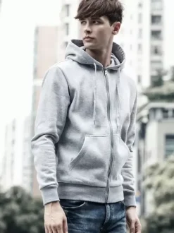 Sweat À Capuche Zipper En Polyester À Manches Longues Poches Décontracté Homme