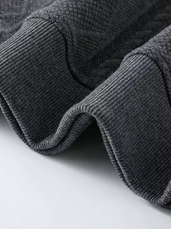 Sweat-shirt texturé pour homme col rabattu manches longues style polo rétro avec poignets et ourlet côtelés