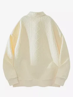 Sweat-shirt texturé pour homme col rabattu manches longues style polo rétro avec poignets et ourlet côtelés