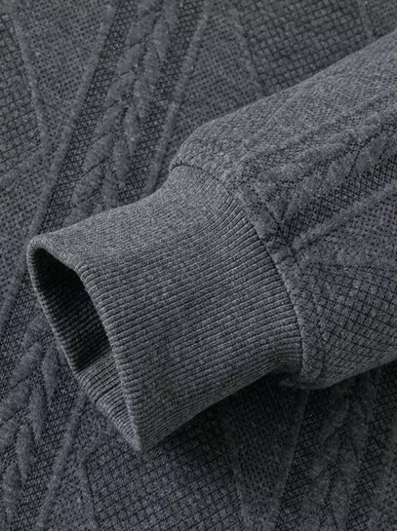 Sweat-shirt texturé pour homme col rabattu manches longues style polo rétro avec poignets et ourlet côtelés