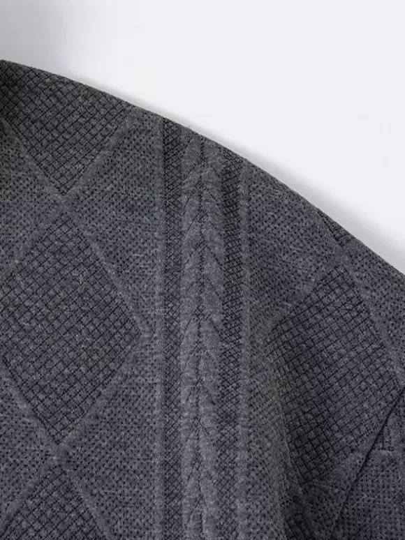 Sweat-shirt texturé pour homme col rabattu manches longues style polo rétro avec poignets et ourlet côtelés