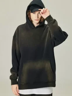 Sweat-shirt délavé en polaire pour homme Sweat-shirt à capuche vieilli pour homme