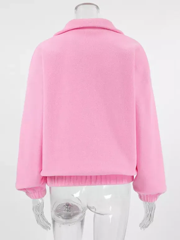 Sweat-shirt doux et duveteux à demi-zip coupe ample poignets côtelés manches longues idéal pour un look décontracté au quotidien.