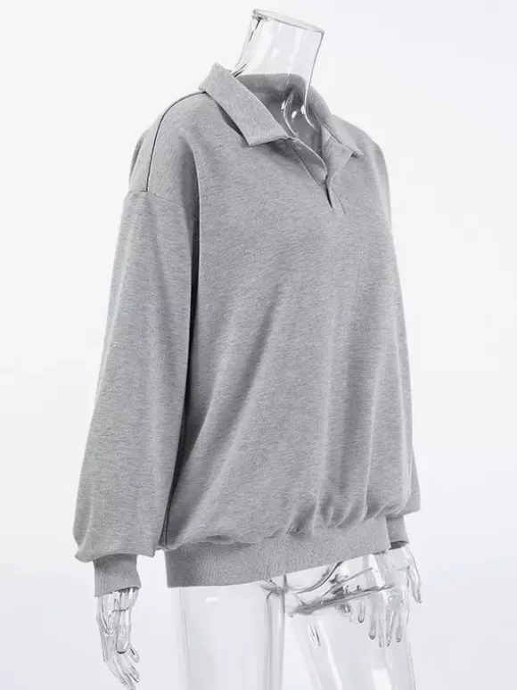 Sweat-shirt polo oversize drapé boutons partiels sur le devant pull basique décontracté