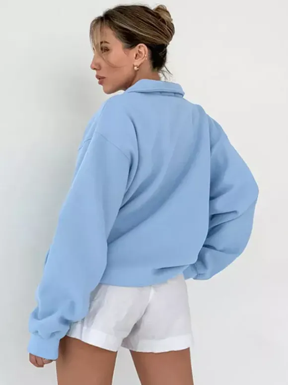 Sweat-shirt polo oversize drapé boutons partiels sur le devant pull basique décontracté