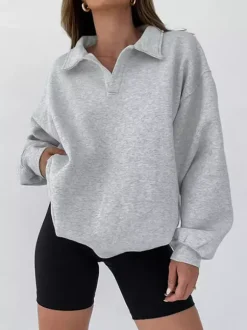 Sweat-shirt polo oversize drapé boutons partiels sur le devant pull basique décontracté