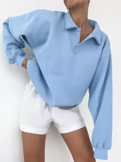 Sweat-shirt polo oversize drapé boutons partiels sur le devant pull basique décontracté