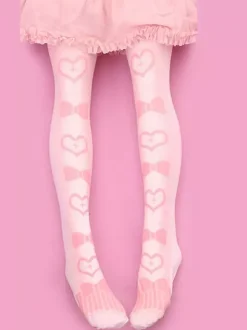 Sweet Lolita bas velours rose coeur Bow imprimé Lolita chaussettes hautes Déguisements Halloween