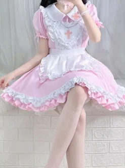 Sweet Lolita Dress Polyester Manches Courtes Volants Sweet Christmas Lolita Dress