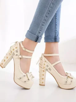 Sweet Lolita Footwear Arcs bout rond à lacets en cuir Synthétique Lolita Pompes