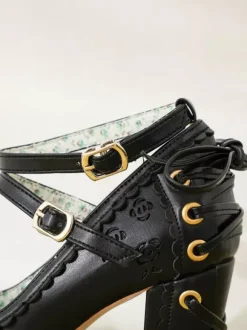 Sweet Lolita Footwear Arcs bout rond à lacets en cuir Synthétique Lolita Pompes
