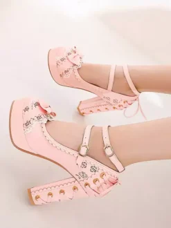 Sweet Lolita Footwear Arcs bout rond à lacets en cuir Synthétique Lolita Pompes