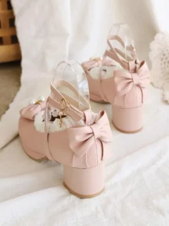 Sweet Lolita Footwear Bows Ruffles Synthétique Leather Chunky Heel Lolita Pumps Déguisements Halloween