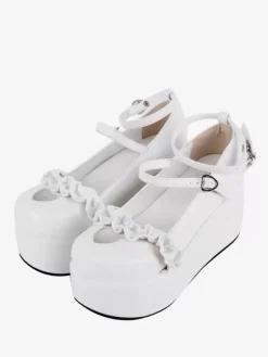 Sweet Lolita Footwear Chaussures Lolita en cuir PU à bout rond et motif c艙urs nus