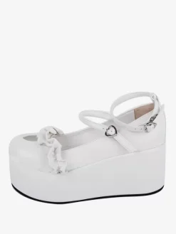 Sweet Lolita Footwear Chaussures Lolita en cuir PU à bout rond et motif c艙urs nus