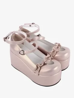 Sweet Lolita Footwear Chaussures Lolita en cuir PU à bout rond et motif c艙urs nus