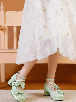 Sweet Lolita Footwear vert clair arcs bout rond en cuir PU pompes Lolita