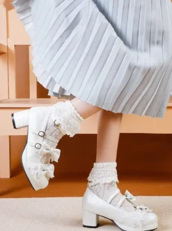 Sweet Lolita Footwear vert clair arcs bout rond en cuir PU pompes Lolita