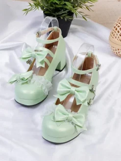 Sweet Lolita Footwear vert clair arcs bout rond en cuir PU pompes Lolita