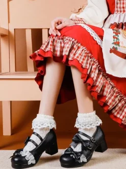 Sweet Lolita Footwear vert clair arcs bout rond en cuir PU pompes Lolita