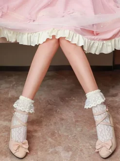Sweet Lolita Footwear White Bows Synthétique Leather Prism Heel Lolita Shoes Déguisements Halloween