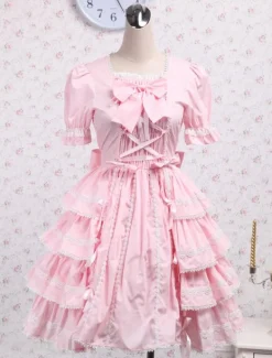 Sweet Lolita rose OP robe manches courtes volants Design Déguisements Halloween