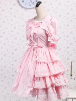 Sweet Lolita rose OP robe manches courtes volants Design Déguisements Halloween