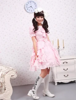 Sweet Lolita rose OP robe manches courtes volants Design Déguisements Halloween