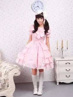 Sweet Lolita rose OP robe manches courtes volants Design Déguisements Halloween
