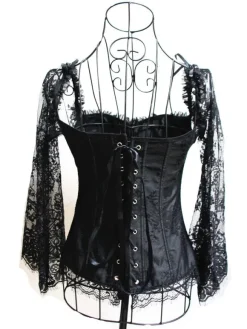Sweetheart décolleté Lace féminin noir Corset sans bretelles Up bicolore brodé Corset classique