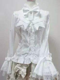 Sweet Lolita Blouse Ivoire Stand col chemise manches longues Lolita Déguisements Halloween