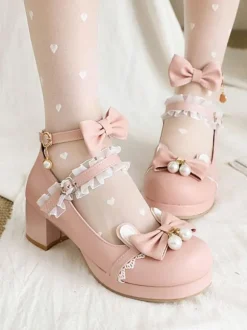 Sweet Lolita Chaussures Noir Bowknot PU Cuir Daily Casual Lolita Chaussures