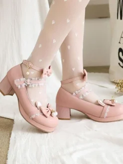 Sweet Lolita Chaussures Noir Bowknot PU Cuir Daily Casual Lolita Chaussures
