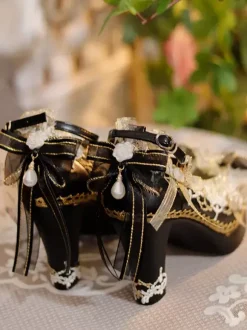 Sweet Lolita Footwear Ecru Blanc N艙uds Fleurs Dentelle PU Cuir Chunky Talon Escarpins Lolita