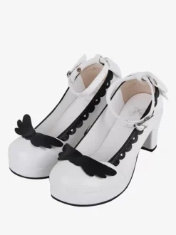 Sweet Lolita Footwear Escarpins Lolita à talons épais en cuir PU avec n艙uds blancs