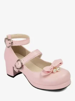 Sweet Lolita Footwear Escarpins Lolita en cuir PU à bout rond et n艙uds noirs