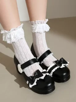 Sweet Lolita Footwear - Escarpins Lolita en cuir PU à bout rond et à volants roses