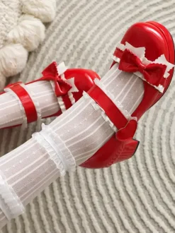 Sweet Lolita Footwear - Escarpins Lolita en cuir PU à bout rond et à volants roses