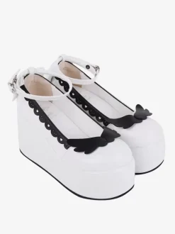 Sweet Lolita Footwear Escarpins Lolita en cuir PU à bout rond et papillon bicolore blanc