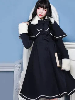 Sweet Lolita Pardessus Manteau D'hiver Lolita En Laine Plissée En Laine Avec Cape Déguisements Halloween