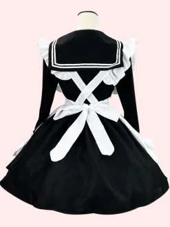 Sweet Lolita Robe Polyester Manches Longues Volants Robe Style Marine