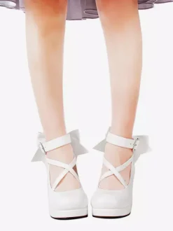 Sweet Lolita Shoes Talons à plateforme Bow Toe Round Cross Front Lolita Pompes